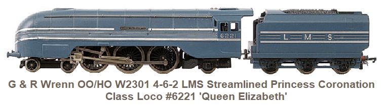 G & R Wrenn Railways OO/HO gauge W2301 4-6-2 LMS blue silver Streamlined Princess Coronation Class Locomotive and Tender #6221 Queen Elizabeth