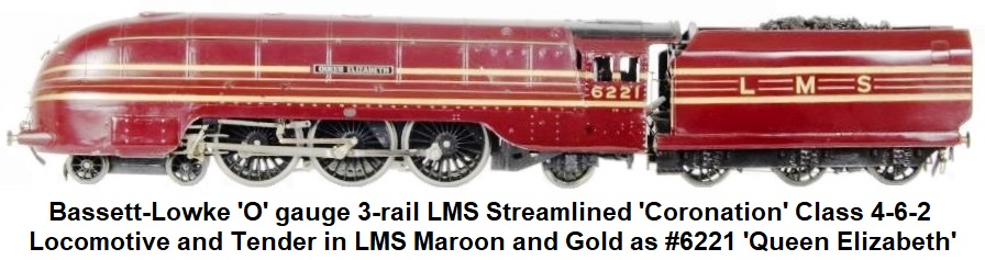 Bassett-Lowke 'O' gauge 3-rail LMS Coronation Class 4-6-2 Streamlined Pacific Locomotive and Tender in LMS Maroon & Gold